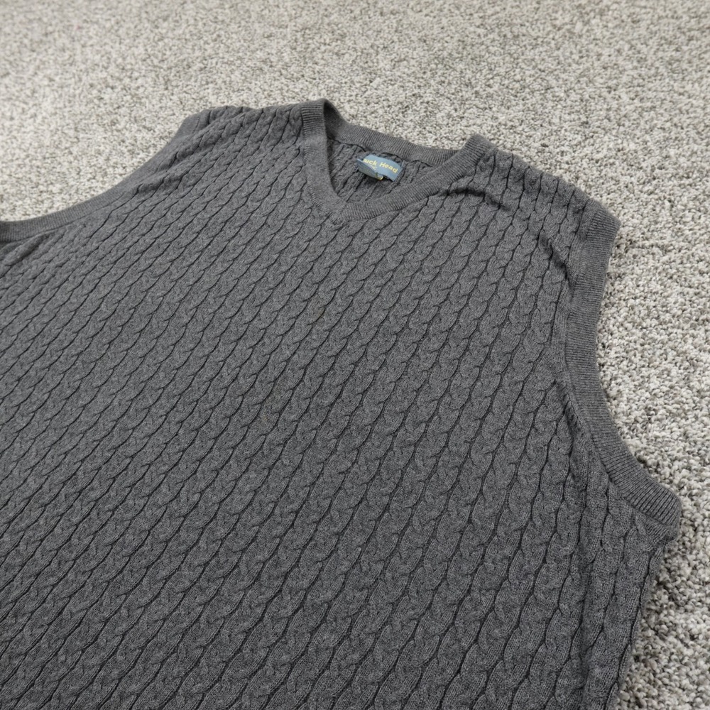 Duck Head Vest Mens XL Gray‎ Cable Aran Knit Fisherman Sweater V Neck Academia